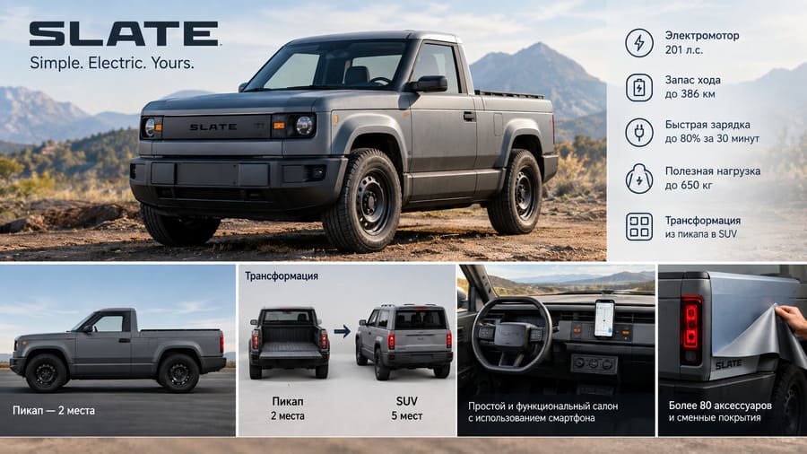 Slate Truck: бюджетный электропикап с возможностью трансформации